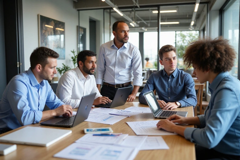 Skupina odborníků studujících výzkumné materiály